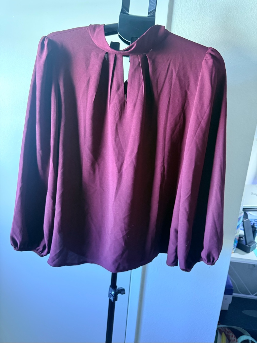 fun 2 fun Burgundy Mock Neck Pleated Blouse
